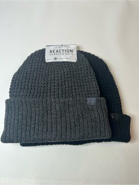2 Pack NEW Kenneth Cole Reaction Knit Beanie Hat Black & Gray